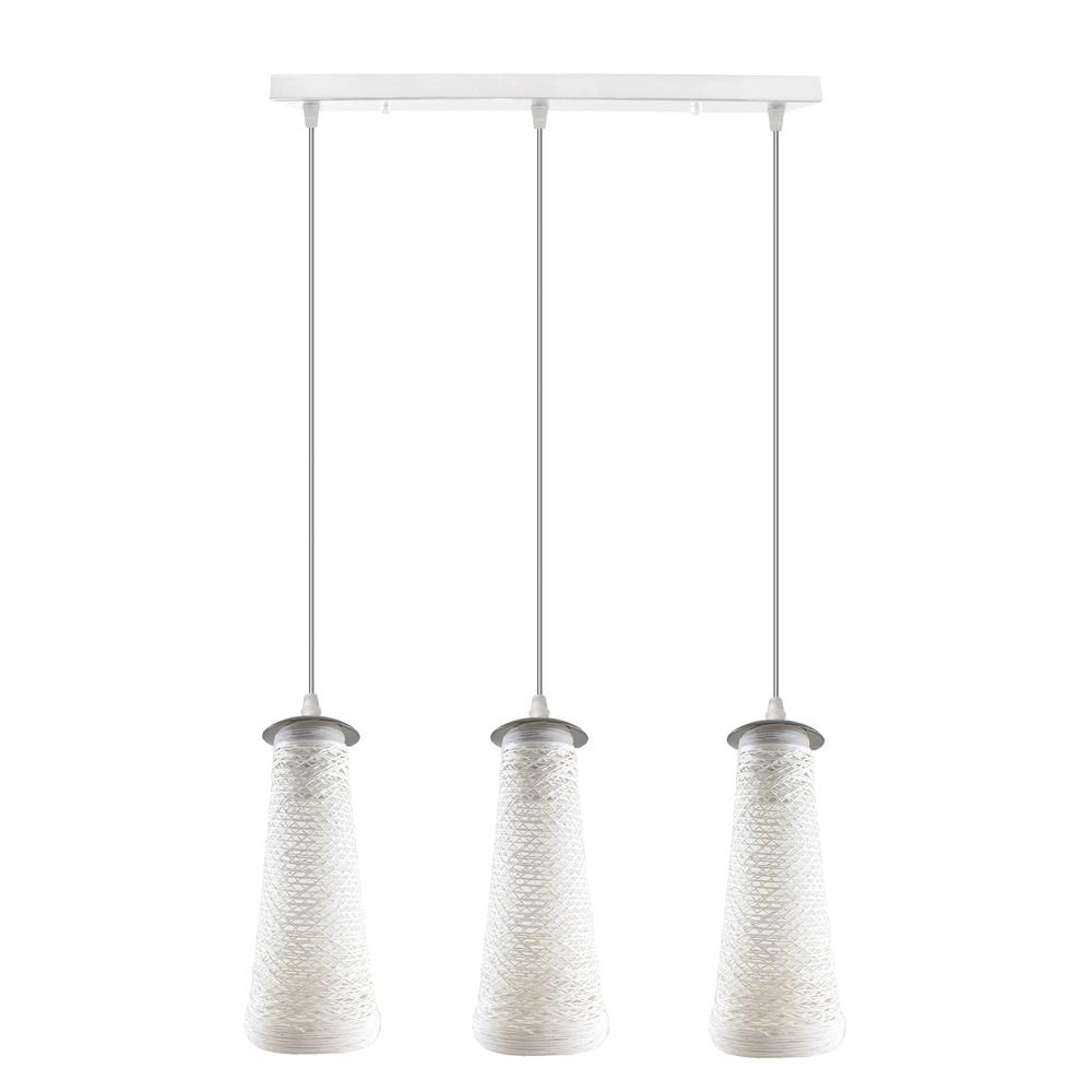 3 Head Rectangle Base Handmade White Woven Twine Shade Ceiling Pendant Light Shade - SILVIONIX