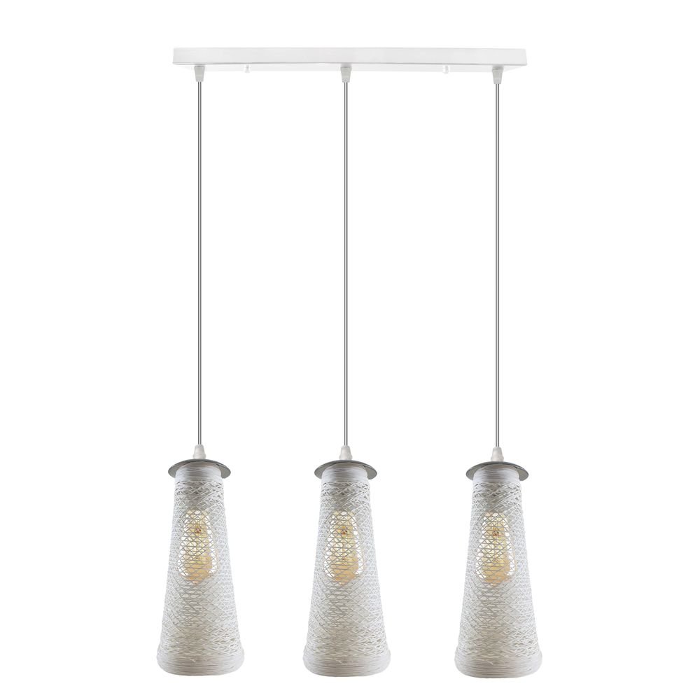 3 Head Rectangle Base Handmade White Woven Twine Shade Ceiling Pendant Light Shade - SILVIONIX