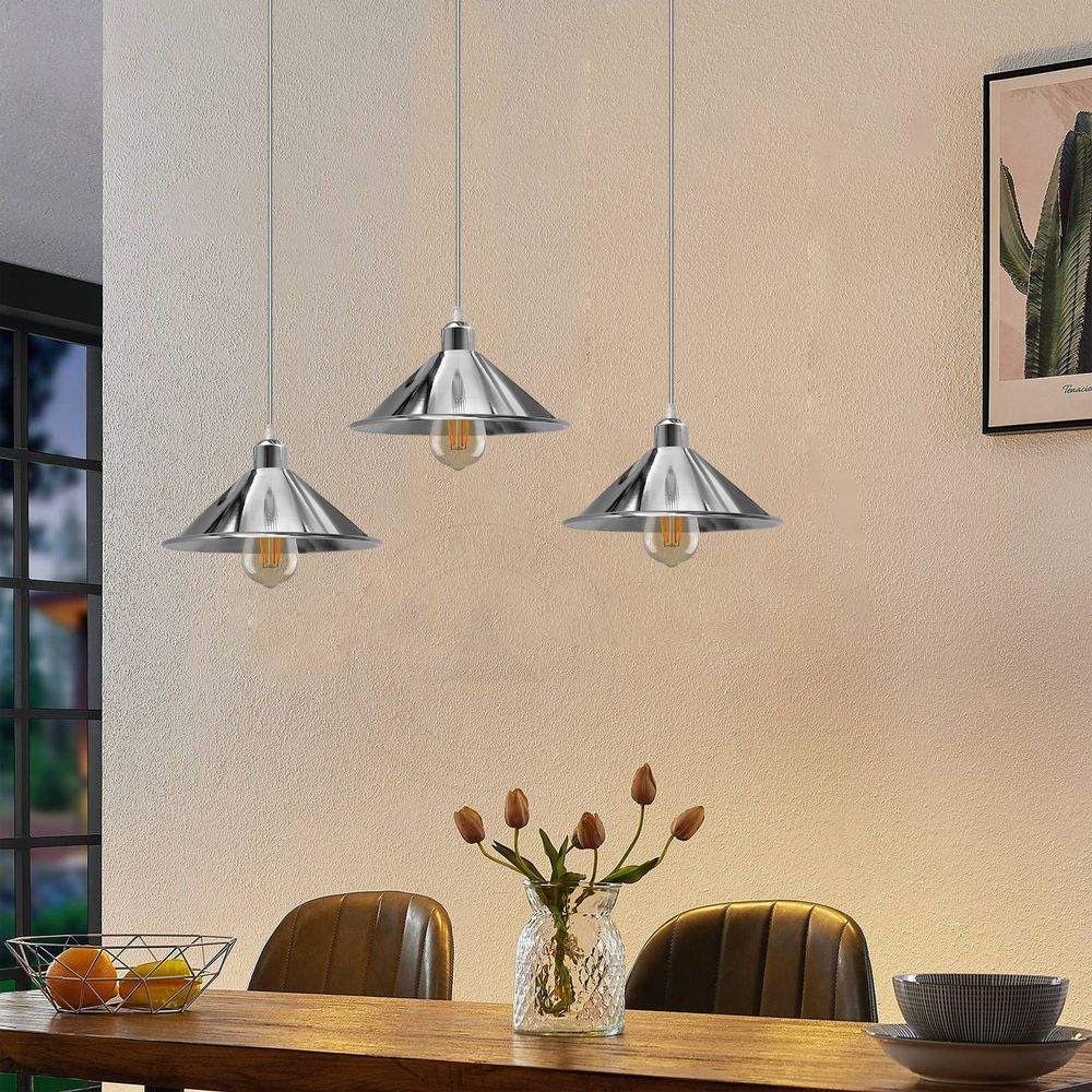 3 Head Rectangle Base Industrial Vintage Ceiling Pendant Light Shade Hanging Lamp - SILVIONIX