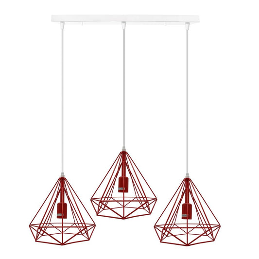 3 Head Red Rectangle Base Vintage Industrial E27 Ceiling Hanging Light Cage Shade Loft Style Metal Ceiling Pendant Lamp - SILVIONIX