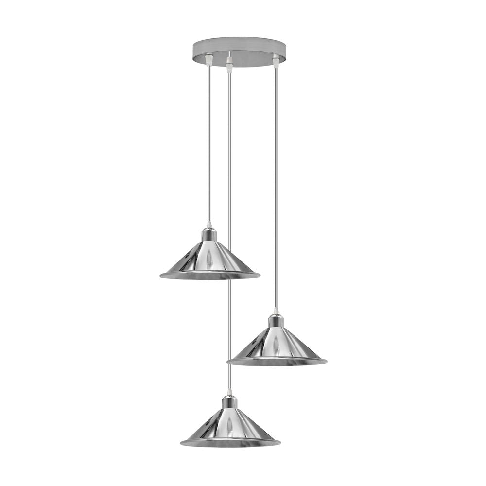 3 Head Round Base Industrial Vintage Ceiling Pendant Light Shade Hanging Lamp Lights - SILVIONIX