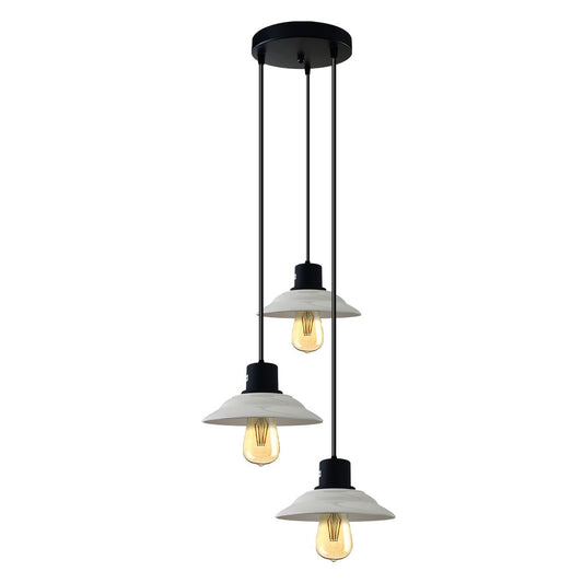 3 Head Vintage Ceramic Retro Industrial E27 Ceiling Hanging Light Shade Loft Style Round Ceiling base Black and White - SILVIONIX