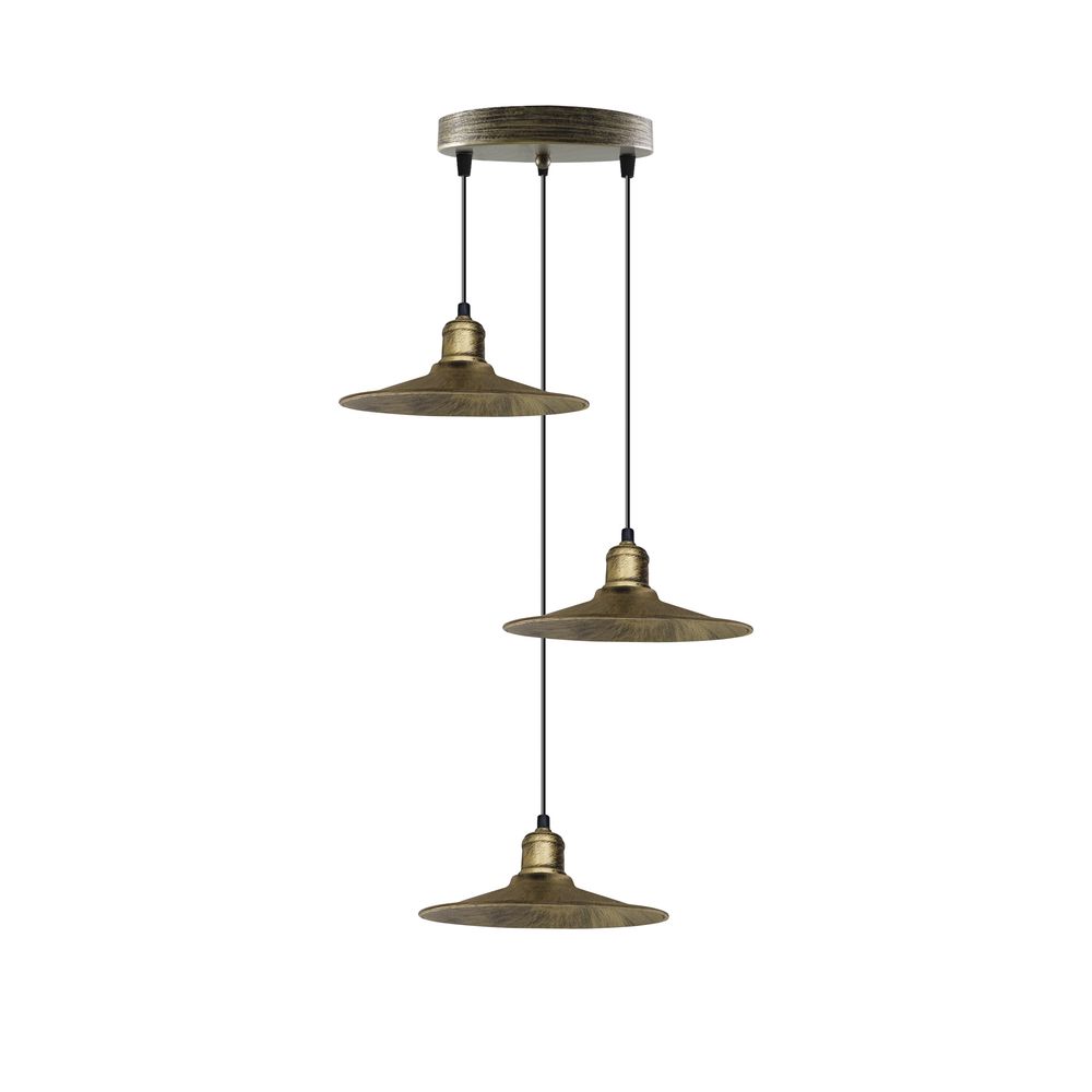 3 Head Vintage Industrial Brushed Brass Ceiling Pendant Easy Fit Light Metal 22cm Ceiling Lighting Shade - SILVIONIX