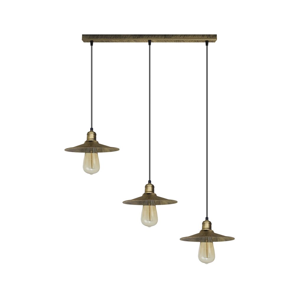 3 Head Vintage Industrial Brushed Brass Ceiling Pendant Easy Fit Light Metal 22cm Ceiling Lighting Shade - SILVIONIX