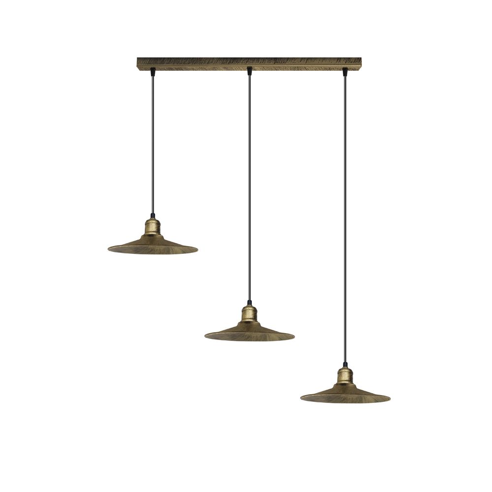 3 Head Vintage Industrial Brushed Brass Ceiling Pendant Easy Fit Light Metal 22cm Ceiling Lighting Shade - SILVIONIX