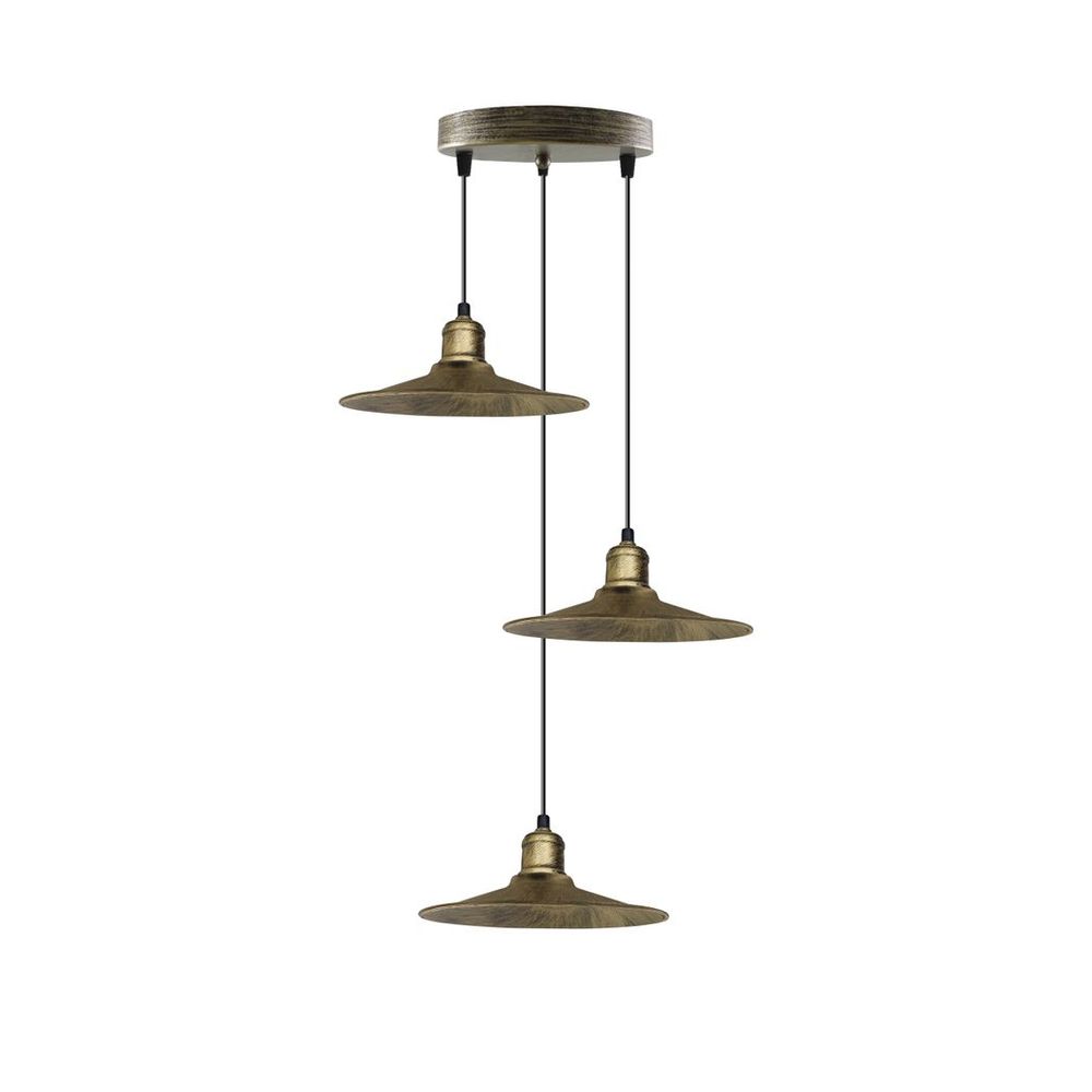 3 Head Vintage Industrial Brushed Brass Ceiling Pendant Easy Fit Light Metal 22cm Ceiling Lighting Shade - SILVIONIX