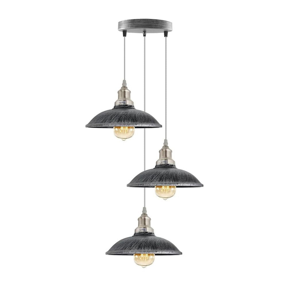 3 Head Vintage Industrial E27 Ceiling Hanging Light Shade Metal Pendant Lamp - SILVIONIX