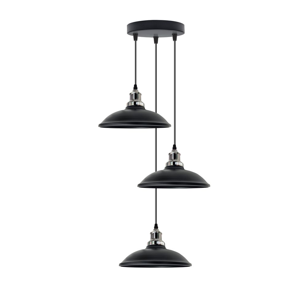 3 Head Vintage Industrial E27 Ceiling Hanging Light Shade Metal Pendant Lamp - SILVIONIX