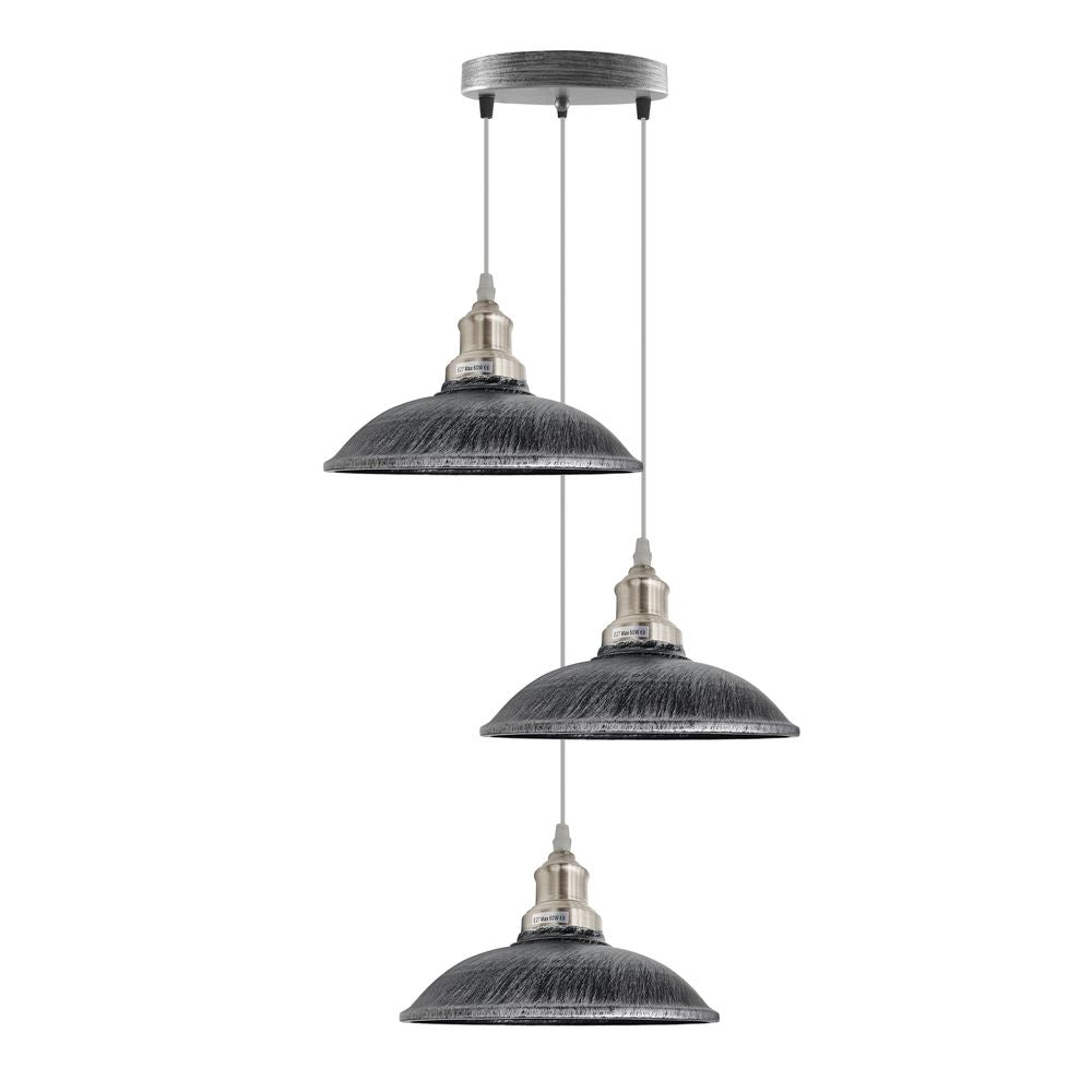 3 Head Vintage Industrial E27 Ceiling Hanging Light Shade Metal Pendant Lamp - SILVIONIX