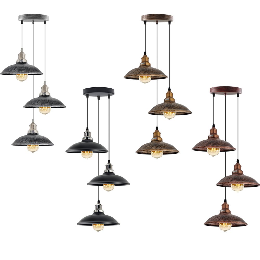 3 Head Vintage Industrial E27 Ceiling Hanging Light Shade Metal Pendant Lamp - SILVIONIX