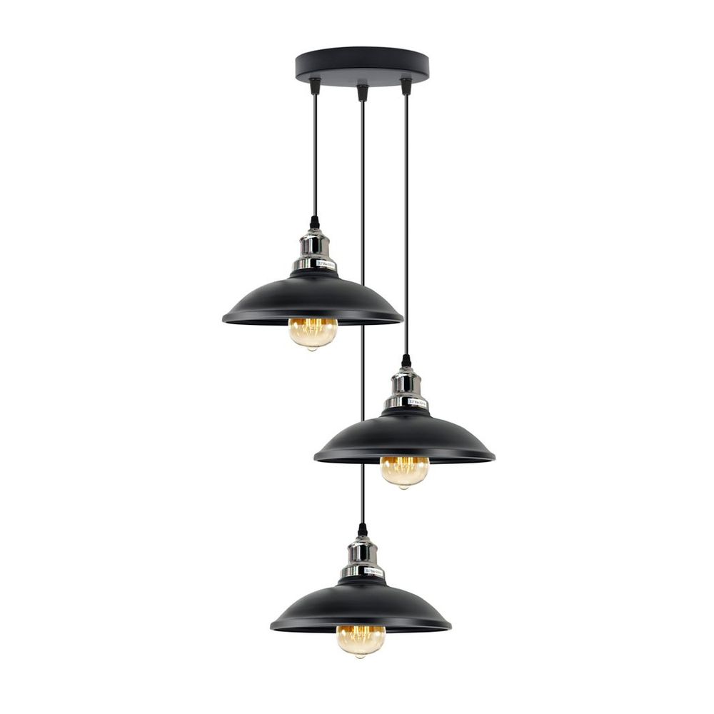 3 Head Vintage Industrial E27 Ceiling Hanging Light Shade Metal Pendant Lamp - SILVIONIX