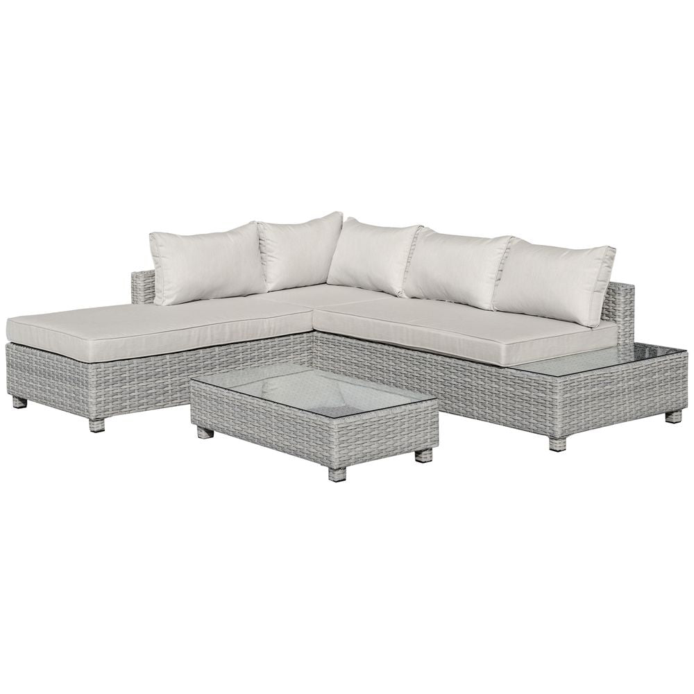 3 PCs Aluminium Patio PE Rattan Sectional Sofa Set w/ Chaise Lounge - SILVIONIX