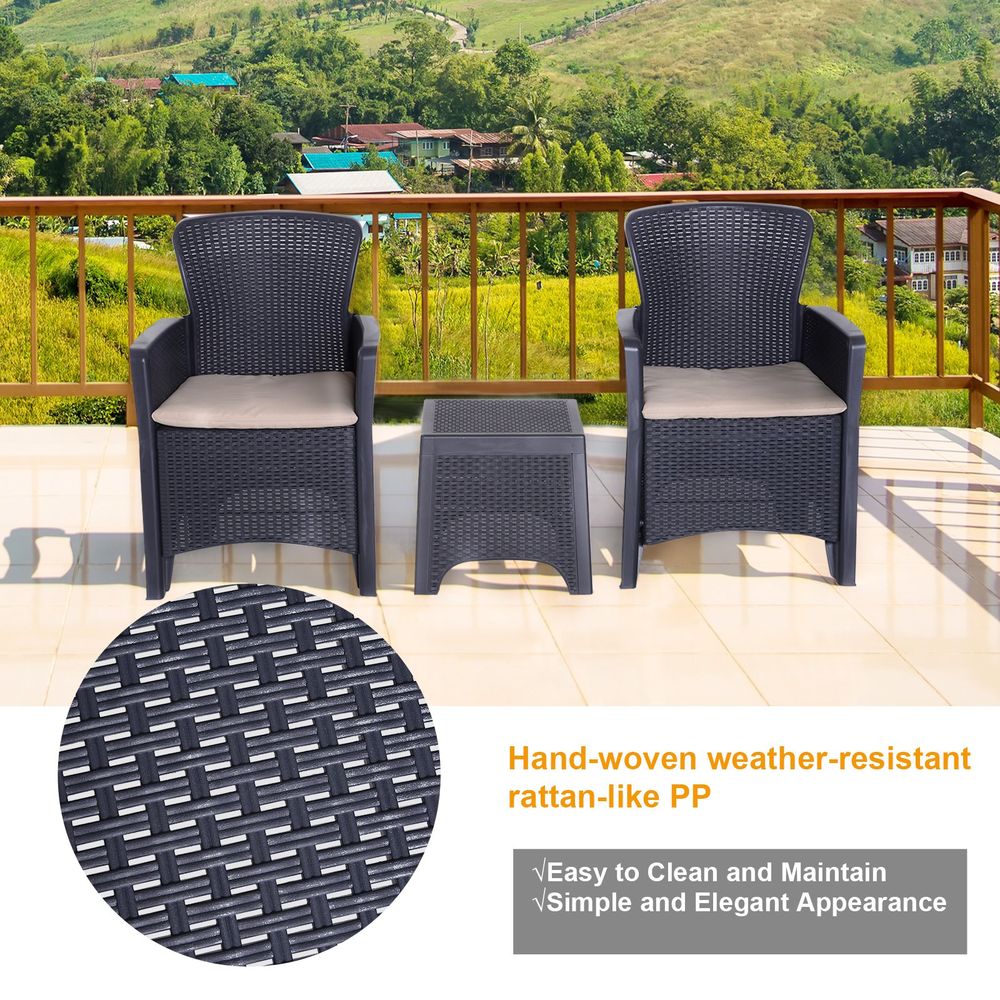 3 - PCS Garden Coffee Set Rattan Chair with Coffee Table Cushion High Load Patio - SILVIONIX