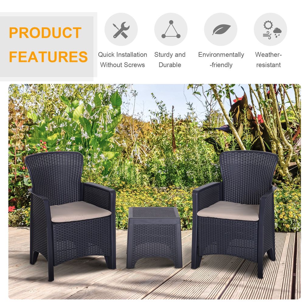 3 - PCS Garden Coffee Set Rattan Chair with Coffee Table Cushion High Load Patio - SILVIONIX