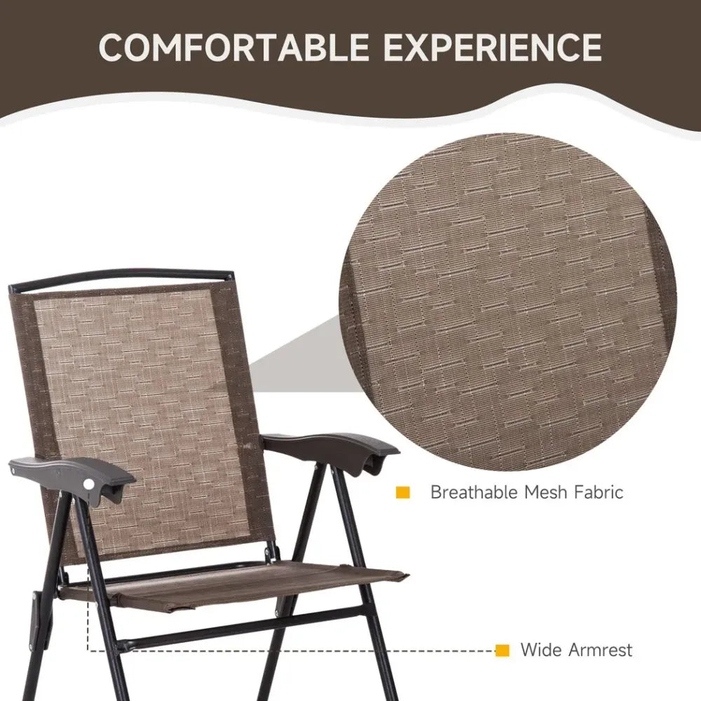 3 PCS Patio Furniture Bistro Set with Folding Chairs Tempered Glass Table Brown - SILVIONIX