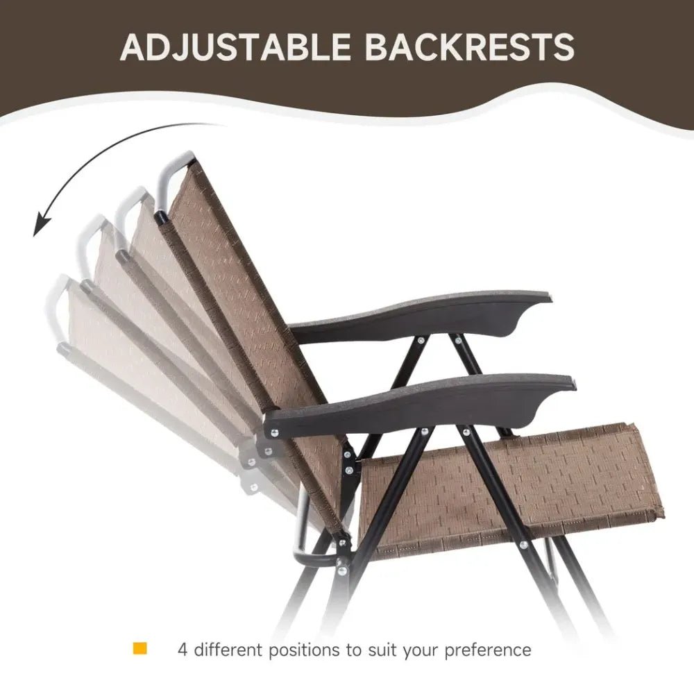 3 PCS Patio Furniture Bistro Set with Folding Chairs Tempered Glass Table Brown - SILVIONIX