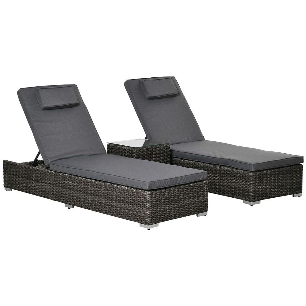 3 - PCS PE Rattan Wicker Sun Lounger Set Half - Round Wicker Recliner Bed - SILVIONIX