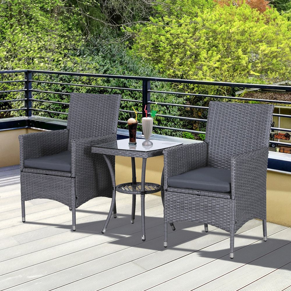 3 Pcs Rattan Bistro Set: 1 x Table, 2 x Chairs - SILVIONIX