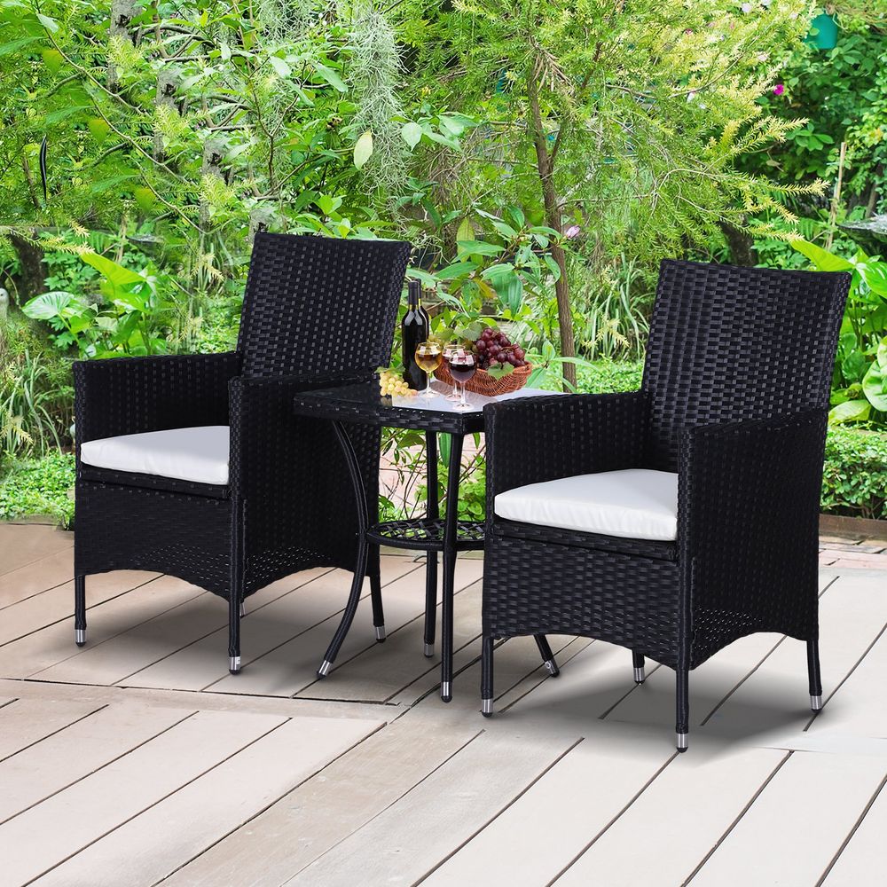 3 Pcs Rattan Bistro Set: 1 x Table, 2 x Chairs - SILVIONIX