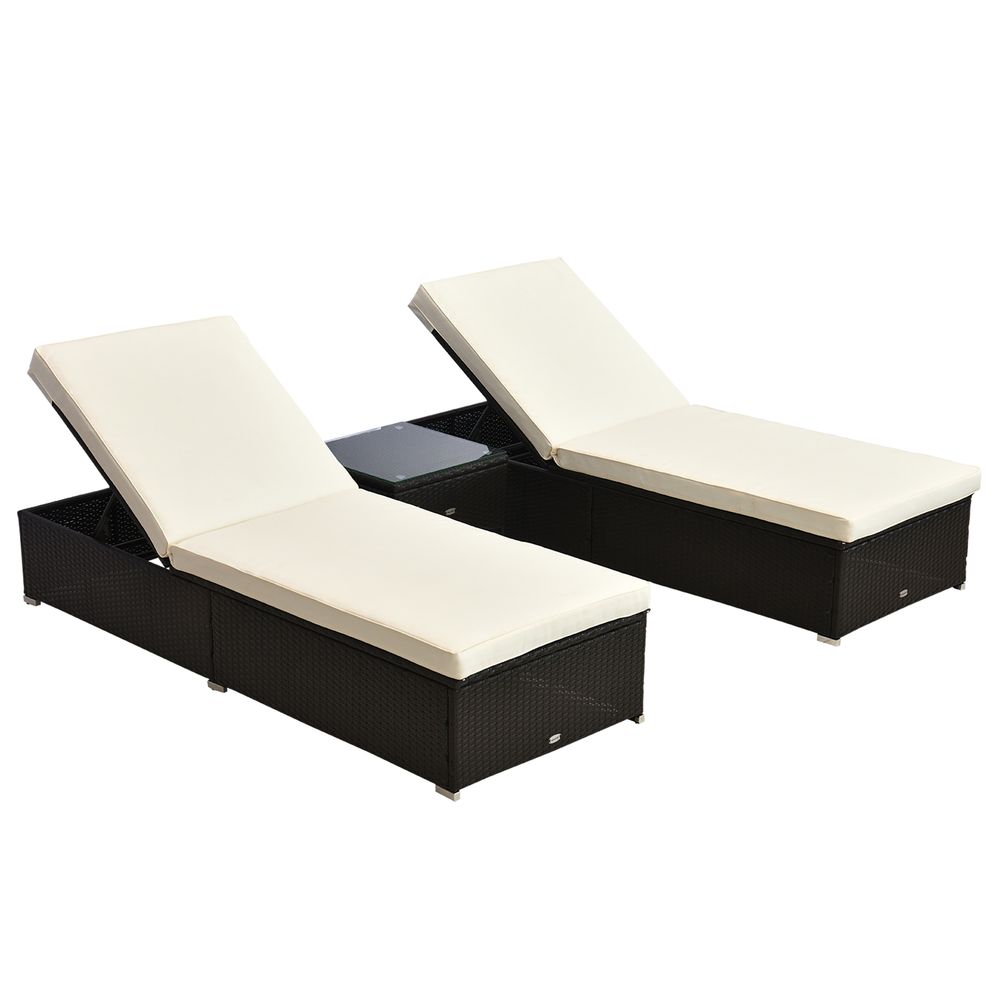 3 PCS Rattan Lounger Set - Deep Coffee/Cream White - SILVIONIX