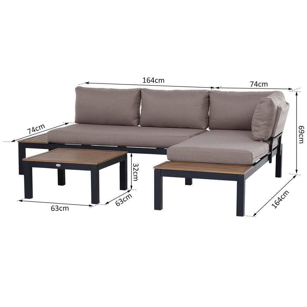 3 - Piece Aluminium Frame Outdoor Garden Furniture Set Mixed Grey - SILVIONIX