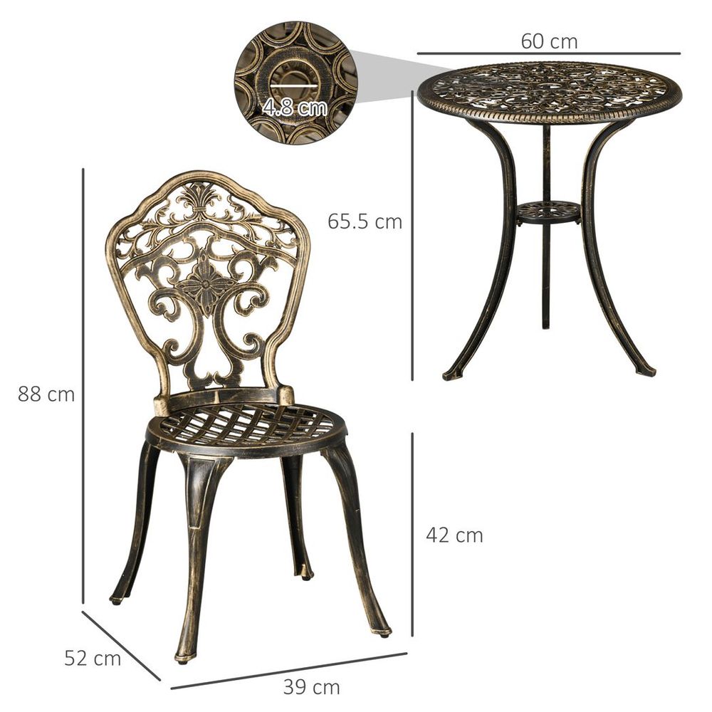 3 Piece Cast Aluminium Garden Bistro Set with Parasol Hole for Balcony, Patio - SILVIONIX