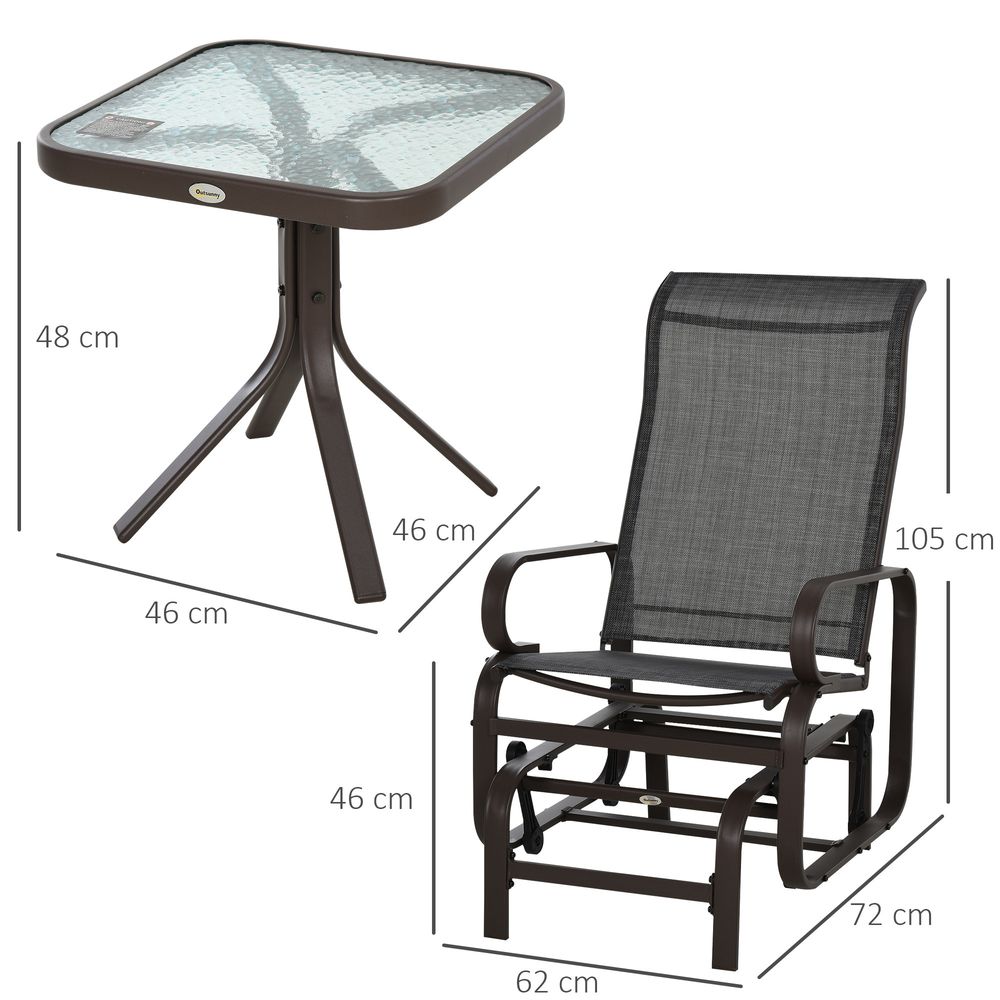 3 piece Outdoor Swing Chair with Tea Table Set, Patio Garden Rocking Furniture - SILVIONIX