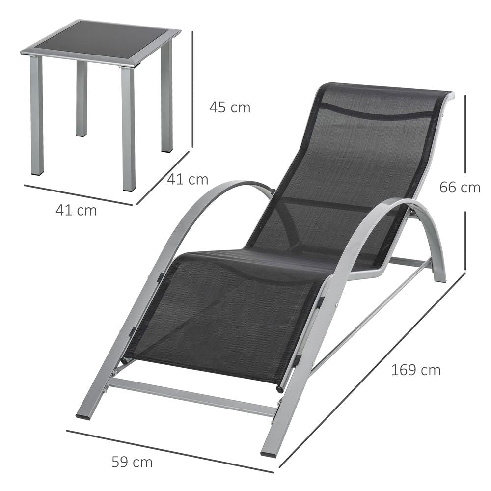 3 Pieces Lounge Chair Set Garden Sunbathing Chair w/ Table Black Outsunny - SILVIONIX