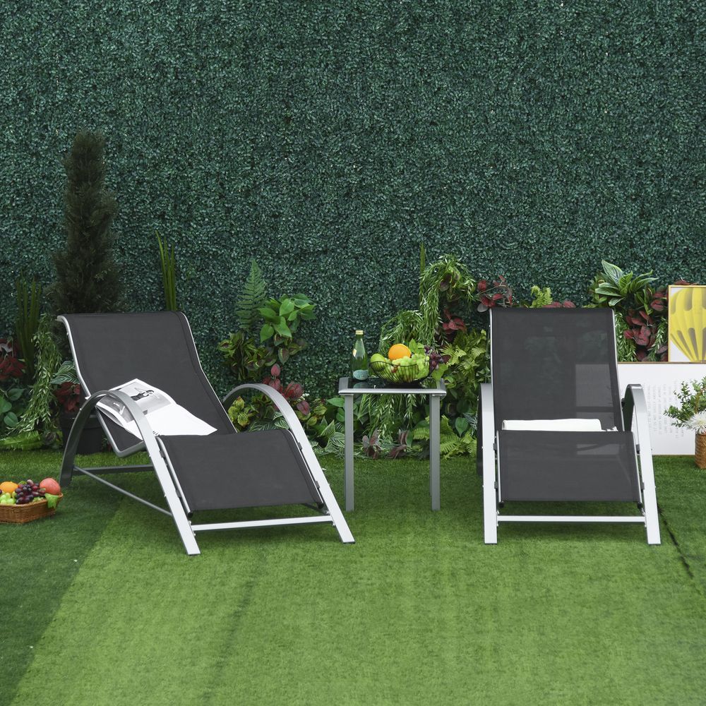 3 Pieces Lounge Chair Set Garden Sunbathing Chair w/ Table Black Outsunny - SILVIONIX