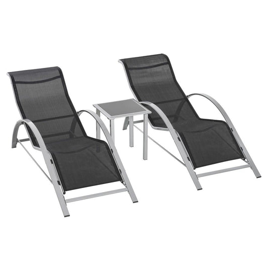 3 Pieces Lounge Chair Set Garden Sunbathing Chair w/ Table Black Outsunny - SILVIONIX