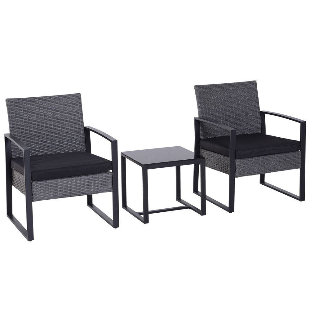 3 Pieces Rattan Dining Set Patio Bistro Table Chair Conversation Set - SILVIONIX