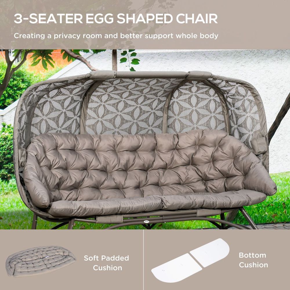 3 Seater Folding Outdoor Egg Chair w/ Flower Pattern, Holder Bags - SILVIONIX