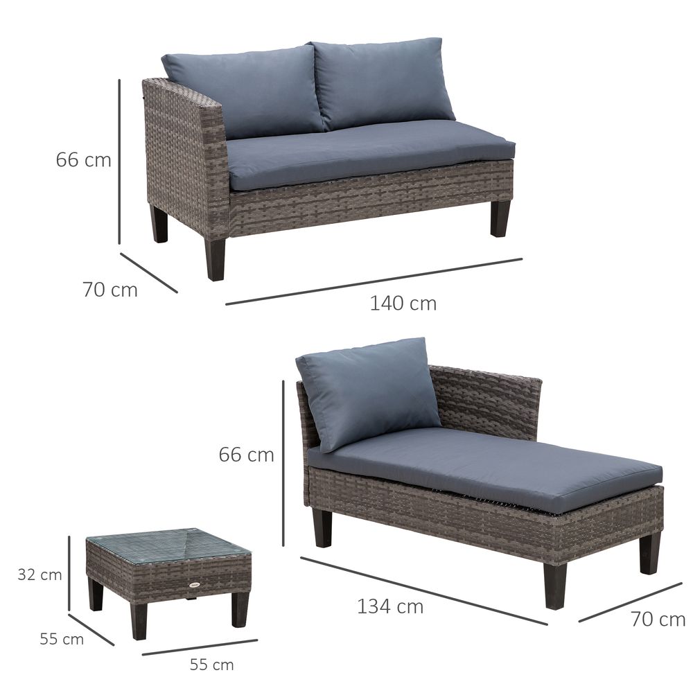 3 - Seater Outdoor Garden PE Rattan Furniture Set Grey - SILVIONIX