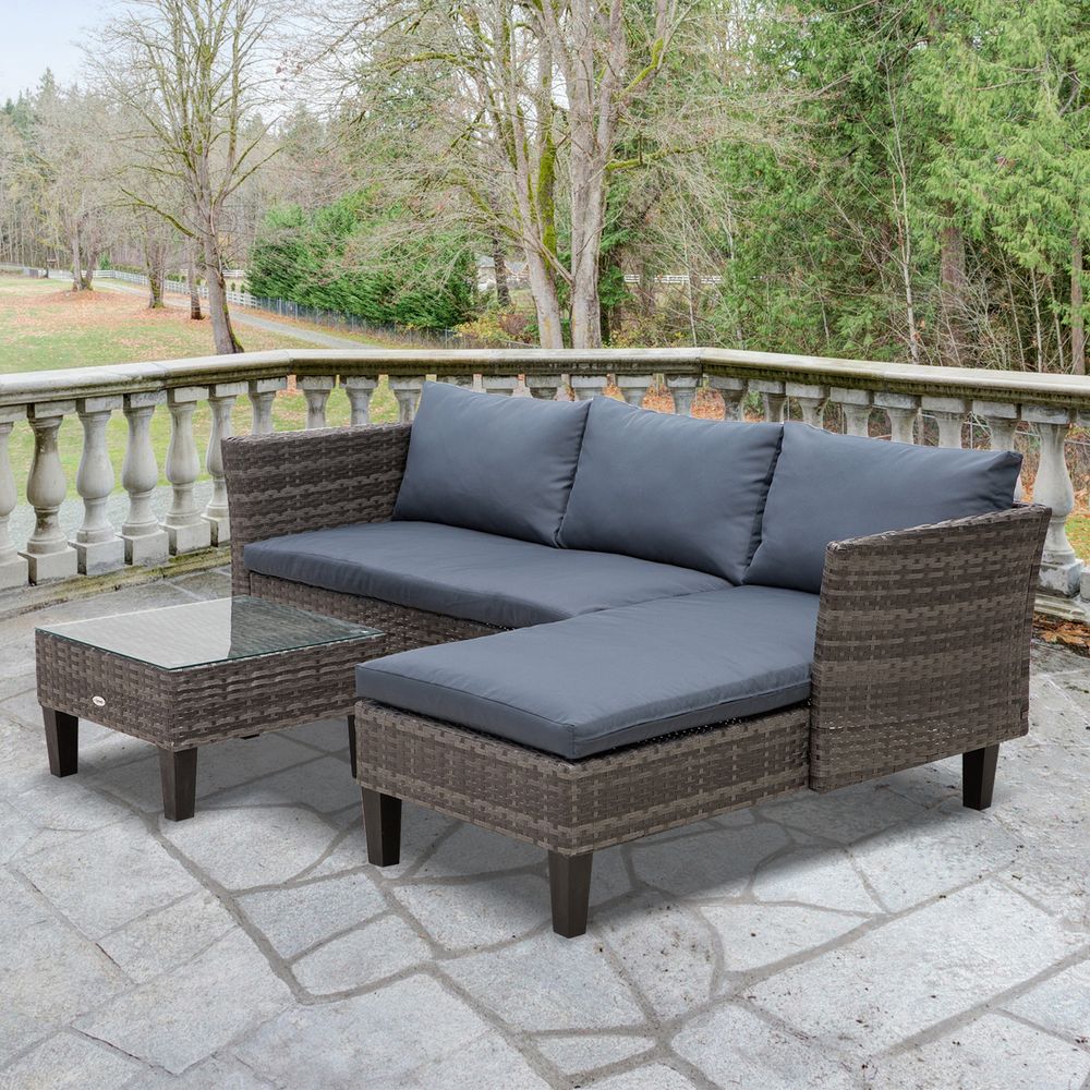 3 - Seater Outdoor Garden PE Rattan Furniture Set Grey - SILVIONIX