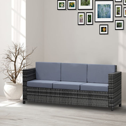 3 - Seater Weather Resistant Outdoor Garden Rattan Sofa Grey - SILVIONIX