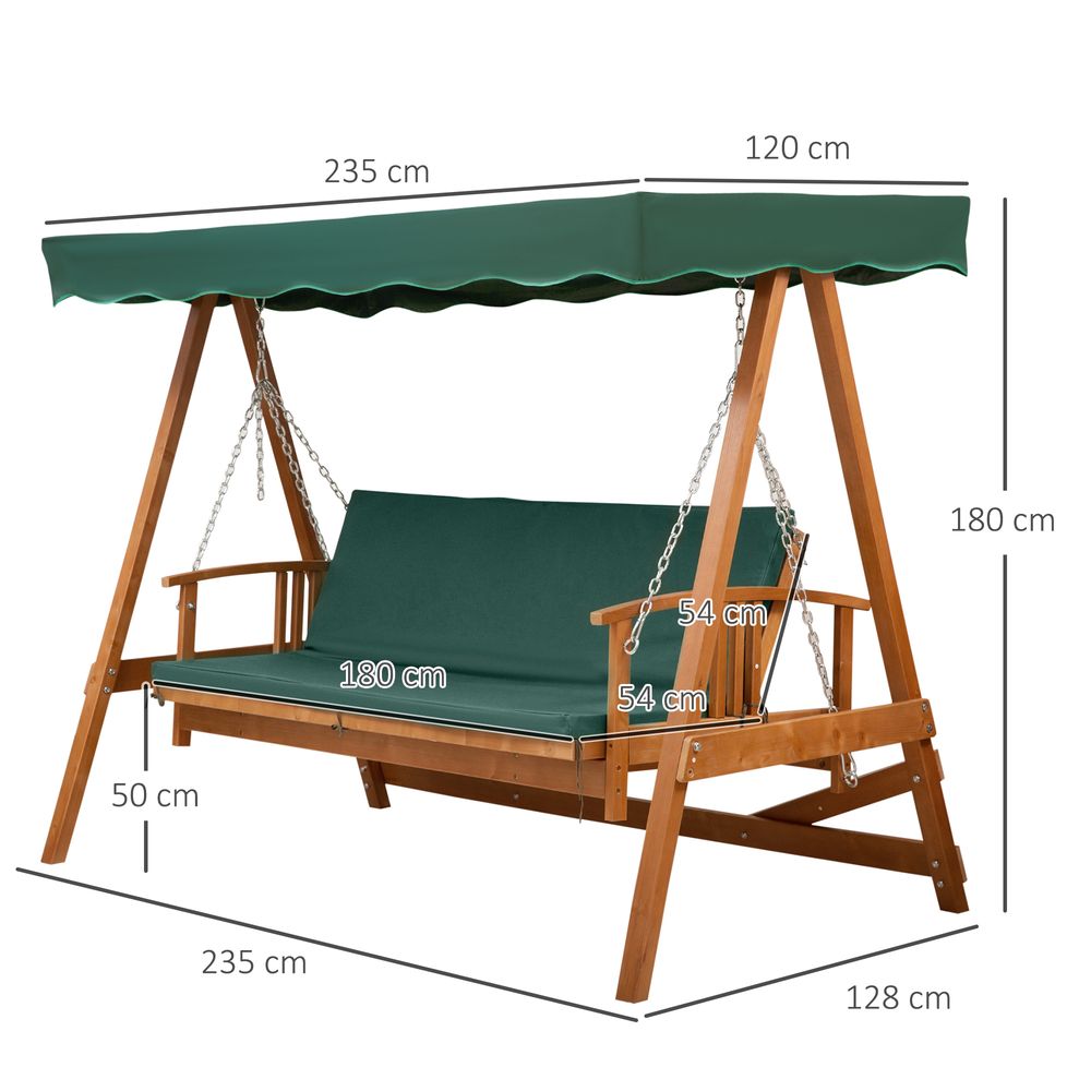 3 Seater Wooden Garden Swing Chair Outdoor Hammock Bench Lounger Bed Wood - SILVIONIX