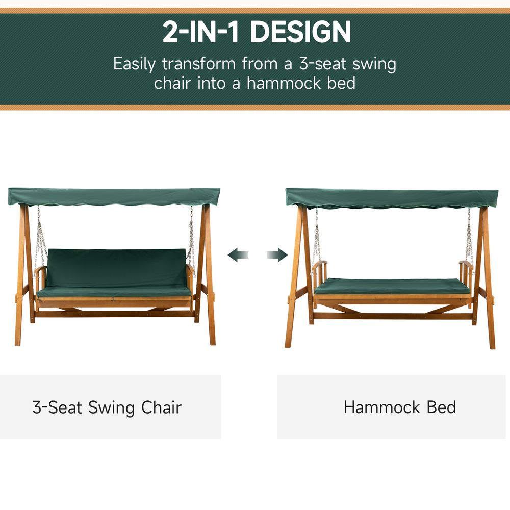 3 Seater Wooden Garden Swing Chair Outdoor Hammock Bench Lounger Bed Wood - SILVIONIX