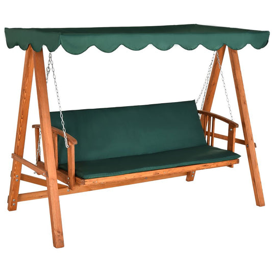 3 Seater Wooden Garden Swing Chair Outdoor Hammock Bench Lounger Bed Wood - SILVIONIX