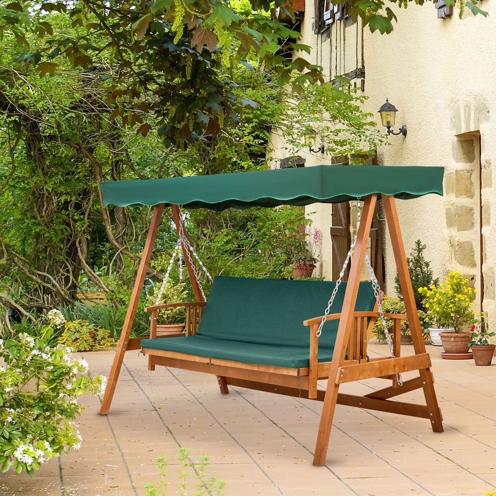 3 Seater Wooden Garden Swing Chair Outdoor Hammock Bench Lounger Bed Wood - SILVIONIX