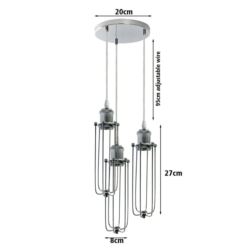 3 Way Cluster Hanging Ceiling Pendant Light E27 Chrome Light Fitting Lamp Kit - SILVIONIX