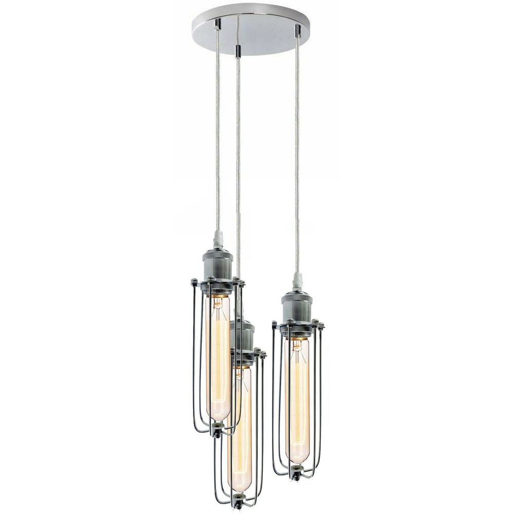 3 Way Cluster Hanging Ceiling Pendant Light E27 Chrome Light Fitting Lamp Kit - SILVIONIX