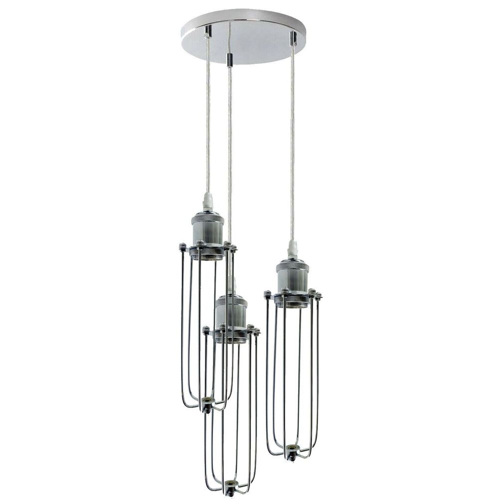 3 Way Cluster Hanging Ceiling Pendant Light E27 Chrome Light Fitting Lamp Kit - SILVIONIX