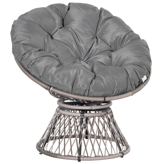 360� Swivel Rattan Papasan Moon Bowl Chair Round Outdoor Padded - Grey Outsunny - SILVIONIX