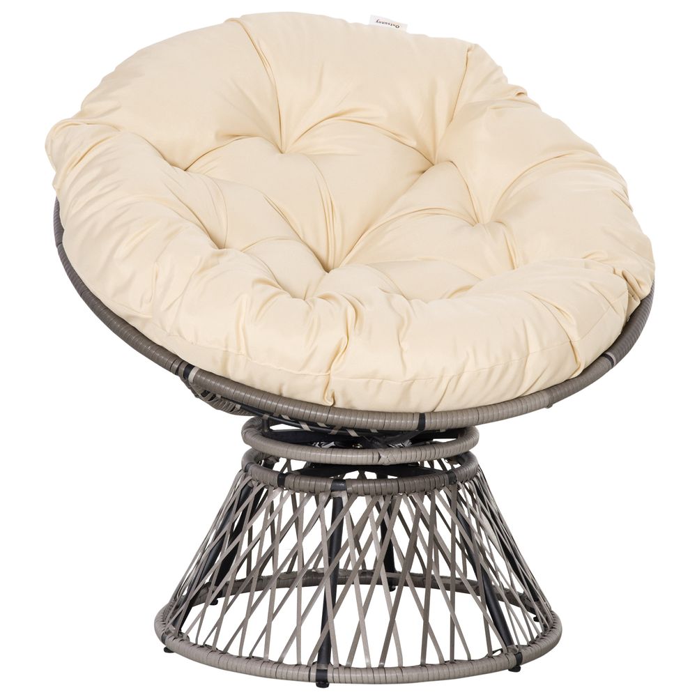 360� Swivel Rattan Papasan Moon Bowl Chair Round Outdoor w/ Padded Outsunny - SILVIONIX