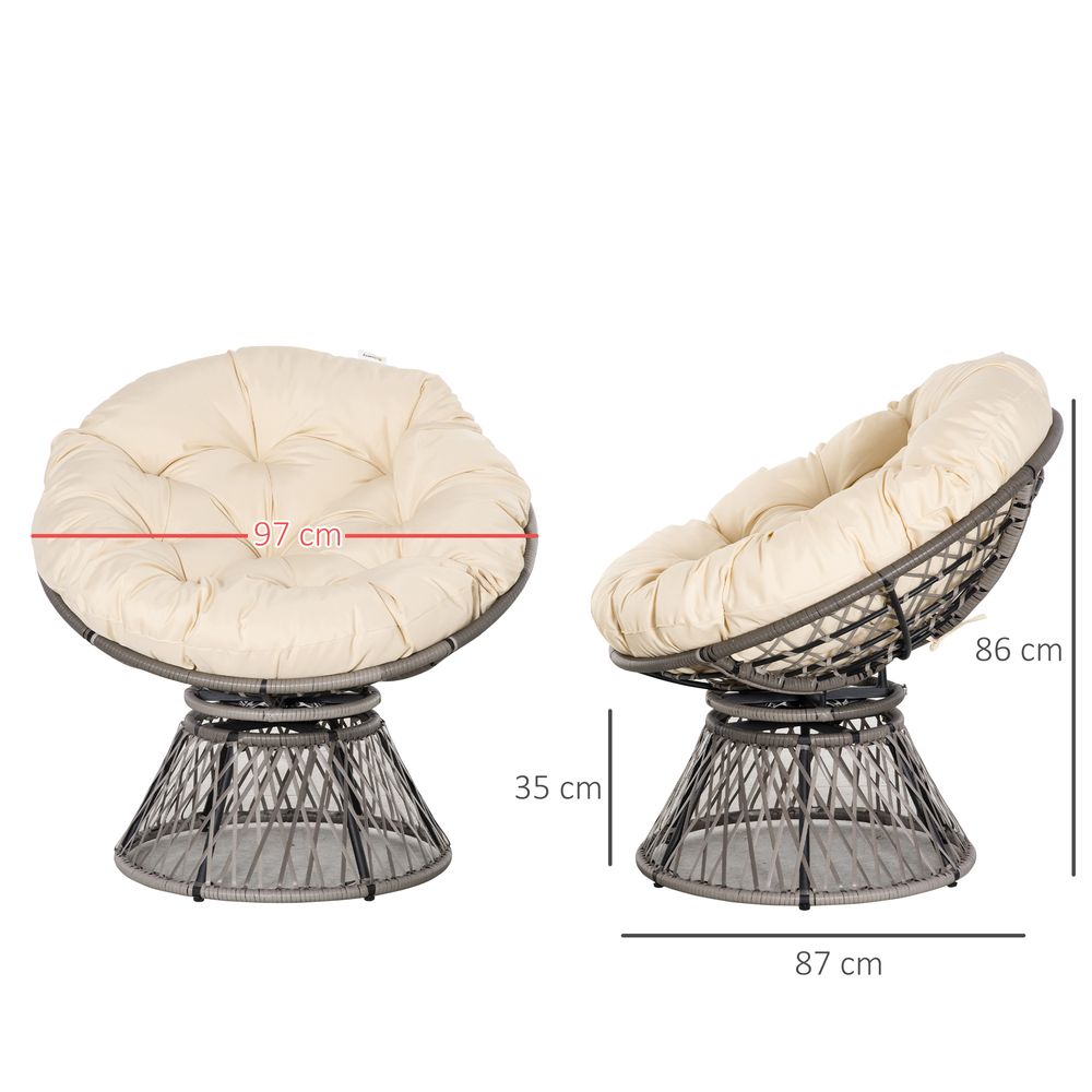 360� Swivel Rattan Papasan Moon Bowl Chair Round Outdoor w/ Padded Outsunny - SILVIONIX