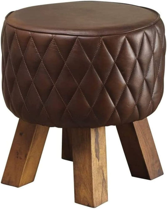 38CM LEATHER ROUND FOOTSTOOL - SILVIONIX