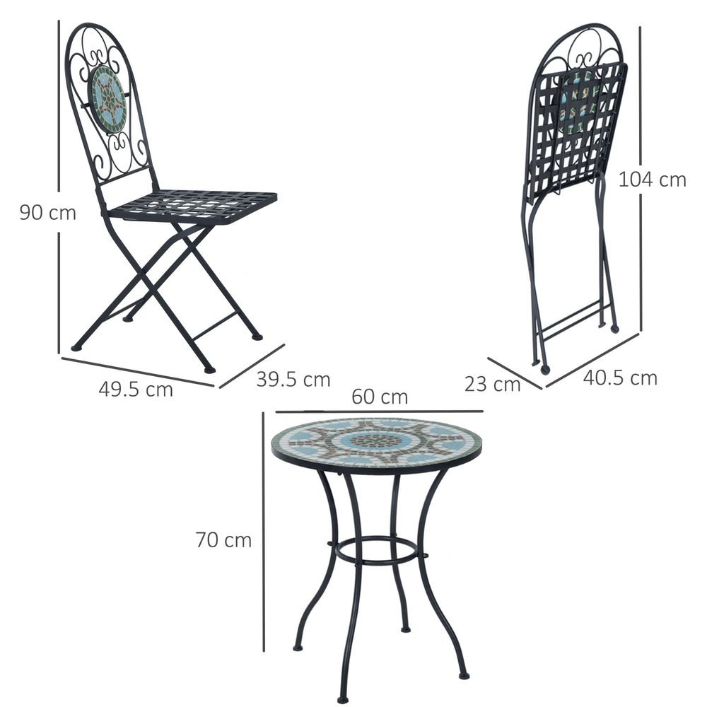 3pc Bistro Set Dining Folding Chairs Patio Furniture Outdoor - SILVIONIX