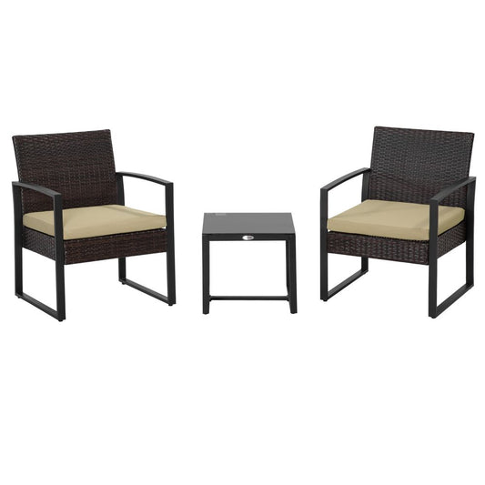 3Pc Rattan Bistro Set, Patio , Sofa Coffee Table and Chairs Sets Beige - SILVIONIX