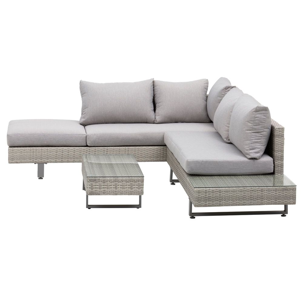 3pc Rattan Sofa Set Lounge Furniture Tea Table, Side Table & Cushioned Grey - SILVIONIX