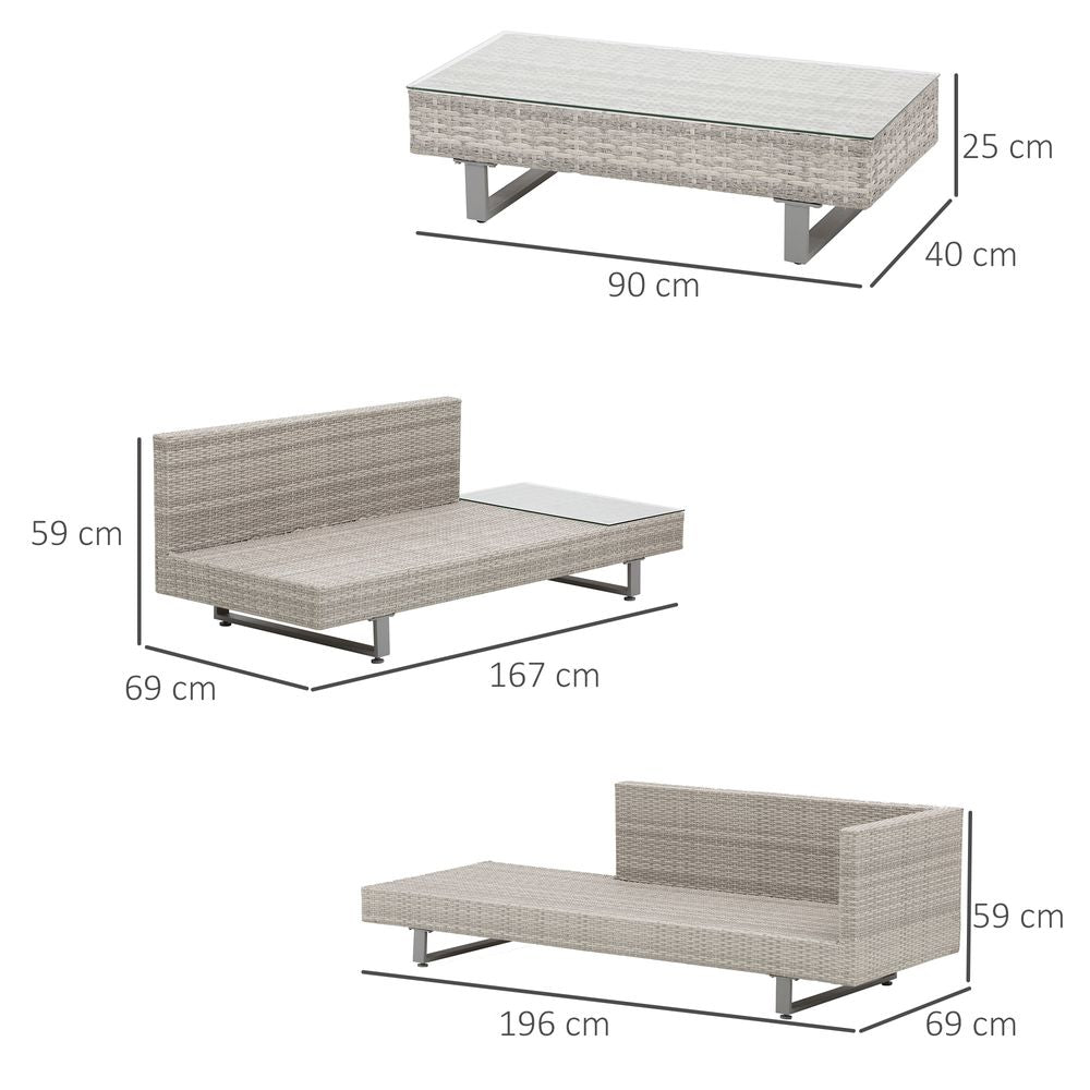 3pc Rattan Sofa Set Lounge Furniture Tea Table, Side Table & Cushioned Grey - SILVIONIX